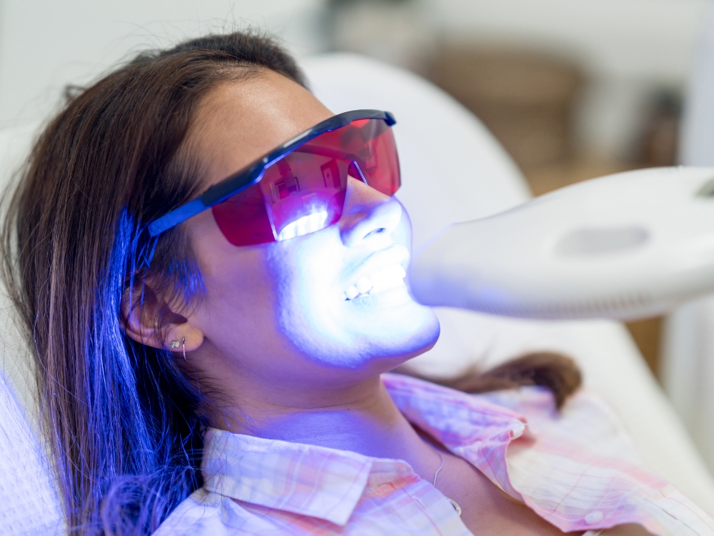 A patient undergoes teeth whitening